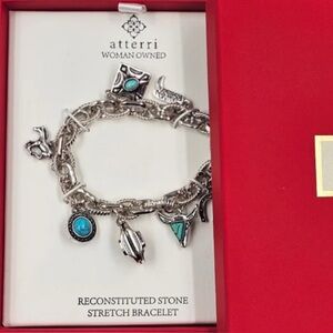 NWT ⚜️🩵⚜️ ATTERRI Reconstituted Turquoise And Silver Charm Bracelet